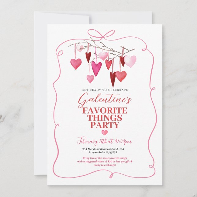 Rosa Ribbon Favorite Sak Galentine's Party Inbjudningar (Framsida)