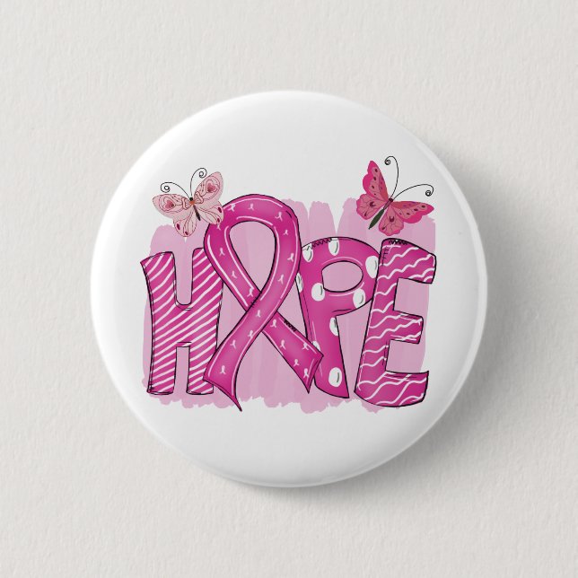 Rosa Ribbon Fighter Hope Butterfly Breast Cancer Knapp (Framsida)