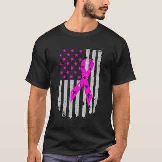Rosa Ribbon Flagga Breast Cancer Warrior T Shirt