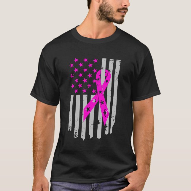 Rosa Ribbon Flagga Breast Cancer Warrior T Shirt (Framsida)