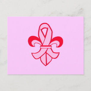 Rosa Ribbon Fleur de Lis Vykort