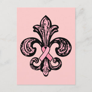 Rosa Ribbon Fleur de lis Vykort