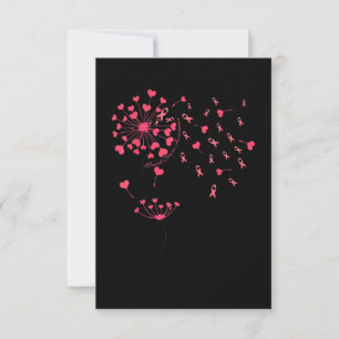 Rosa Ribbon Flower Dandelion Breast Cancer Awarene Tack Kort