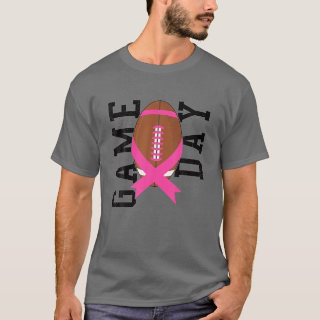 Rosa Ribbon Football Game Day Breast Cancer Awaren T Shirt (Framsida)