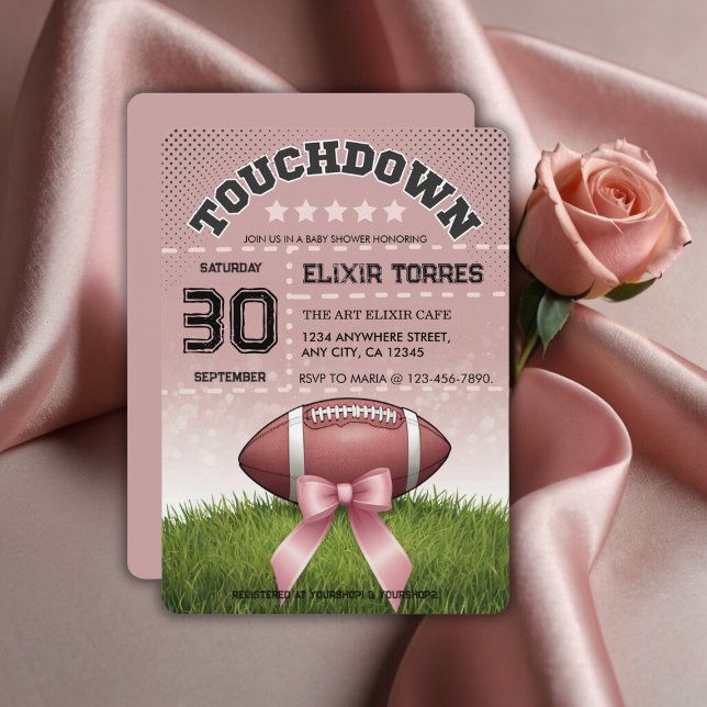 Rosa Ribbon Football Touchdown Baby Shower Inbjudningar (Skapare uppladdad)