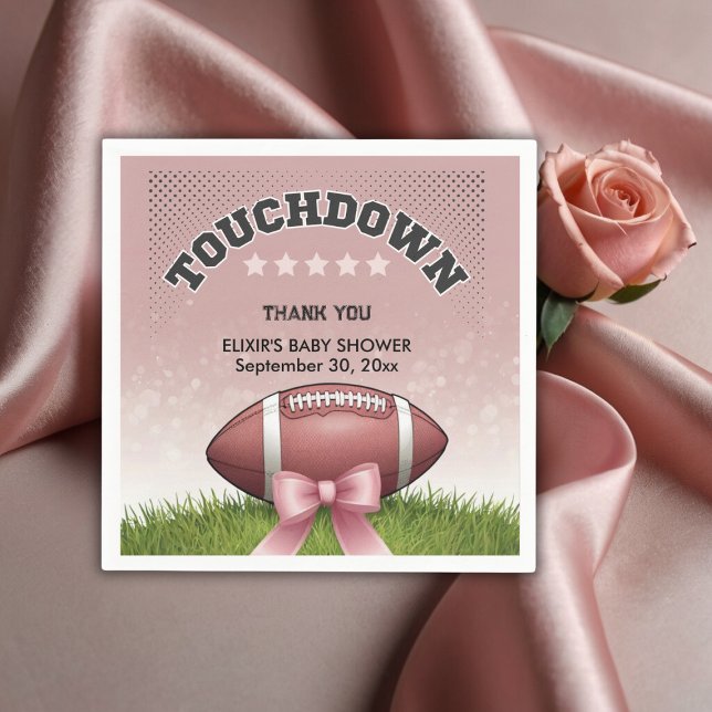 Rosa Ribbon Football Touchdown Baby Shower Pappersservett (Skapare uppladdad)