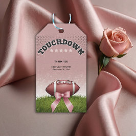 Rosa Ribbon Football Touchdown Baby Shower Presentetikett