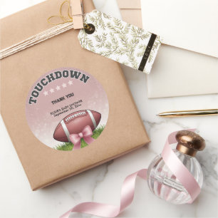 Rosa Ribbon Football Touchdown Baby Shower Runt Klistermärke