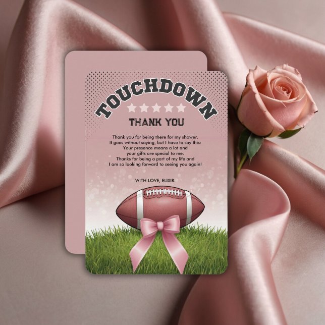 Rosa Ribbon Football Touchdown Baby Shower Tack Kort (Skapare uppladdad)