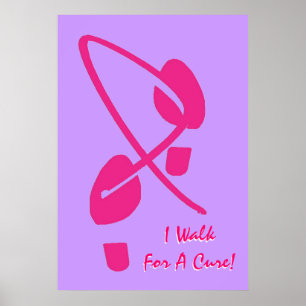 Rosa Ribbon Footprint I Walk for A Cure III Poster