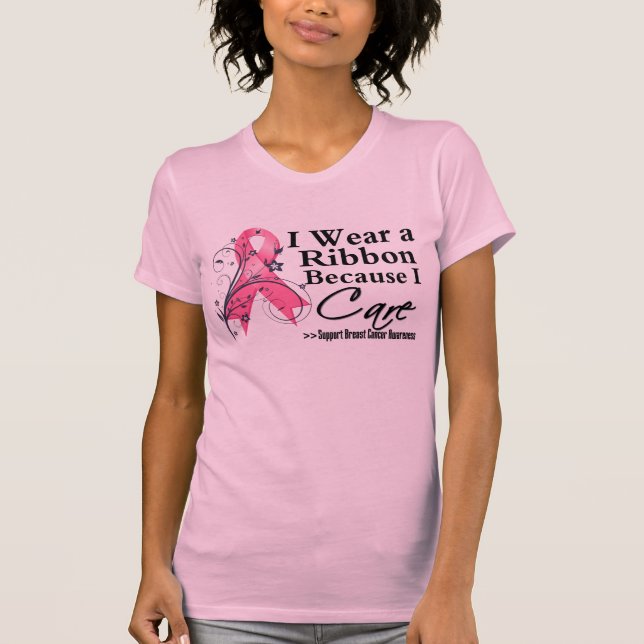 Rosa Ribbon för att jag bryr mig - bröstcancer Tee (Framsida)