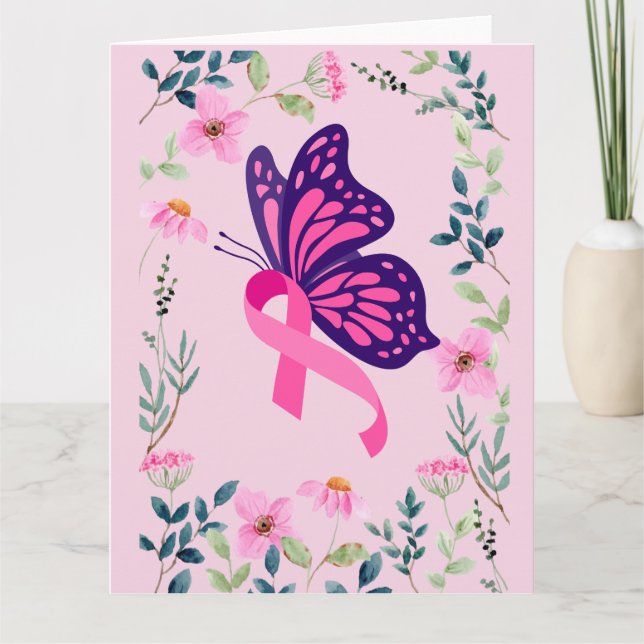 Rosa Ribbon for Breast Cancer Awareness Kort (Framsida)