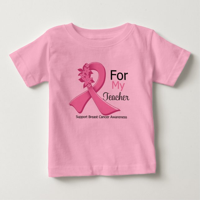 Rosa Ribbon for My Teacher - Breast Cancer T Shirt (Framsida)
