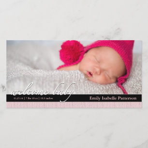 Rosa Ribbon Girl Baby Birth Announement Photocard Meddelande