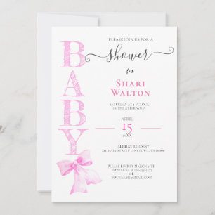ROSA RIBBON GIRL BABY SHOWER-inbjudan Inbjudningar