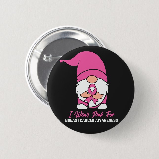 Rosa Ribbon Gnome Breast Cancer Awareness Knapp (Framsida & baksida)