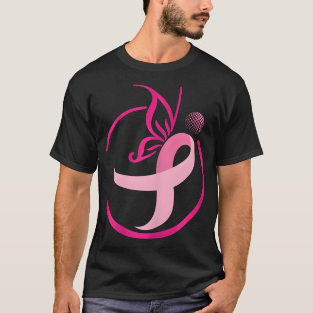 Rosa Ribbon Golf s-Butterflies Breast Cancer T Shirt (Framsida)