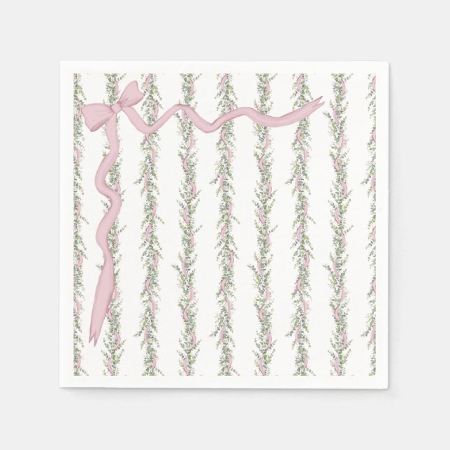 Rosa Ribbon Greenery Elegant Baby Shower Pappersservett (Framsidan)
