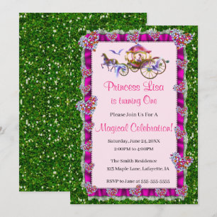 Rosa Ribbon Grönt Glitter Royal Princess Birthday Inbjudningar
