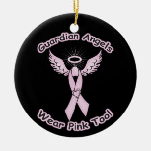 Rosa Ribbon Guardian Angel Julgransprydnad Keramik