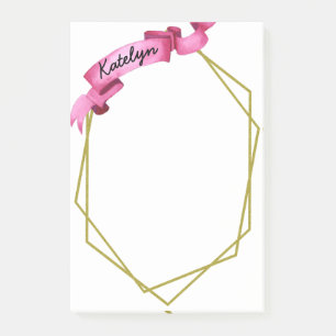 Rosa Ribbon Guld Geometric Ram anpassat Post-it Block