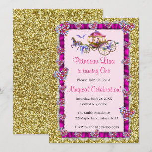 Rosa Ribbon Guld Glitter Royal Princess Birthday Inbjudningar