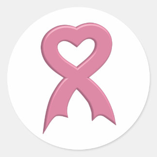 Rosa-Ribbon-Heart-3D-streck Runt Klistermärke