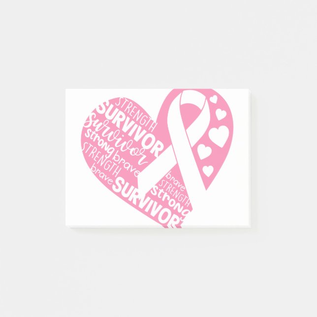 Rosa Ribbon Heart Breast Cancer Awareness Gift Post-it Block (Framsida)