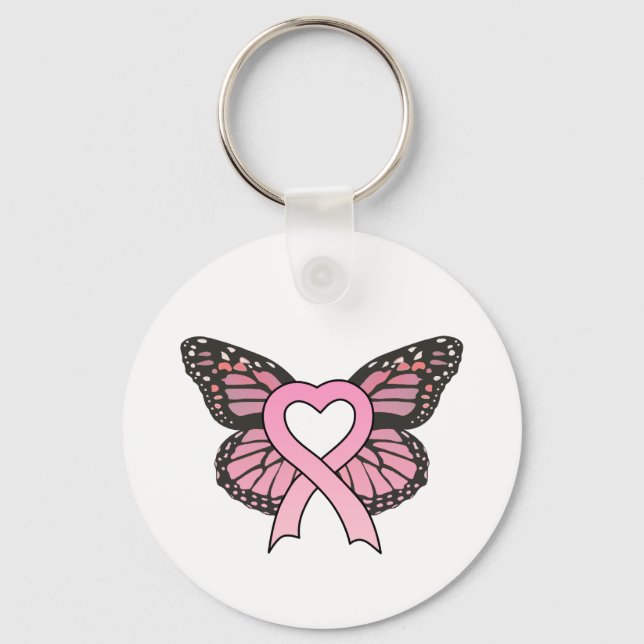 Rosa Ribbon Heart Butterfly Keychain Nyckelring (Framsida)