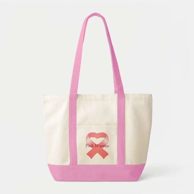 Rosa Ribbon Heart Tote Bag Tygkasse (Framsidan)
