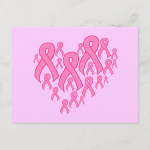 Rosa Ribbon Heart Vykort