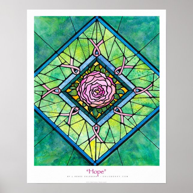 Rosa Ribbon "Hope" Ekleberry Fine Art Poster (Framsidan)