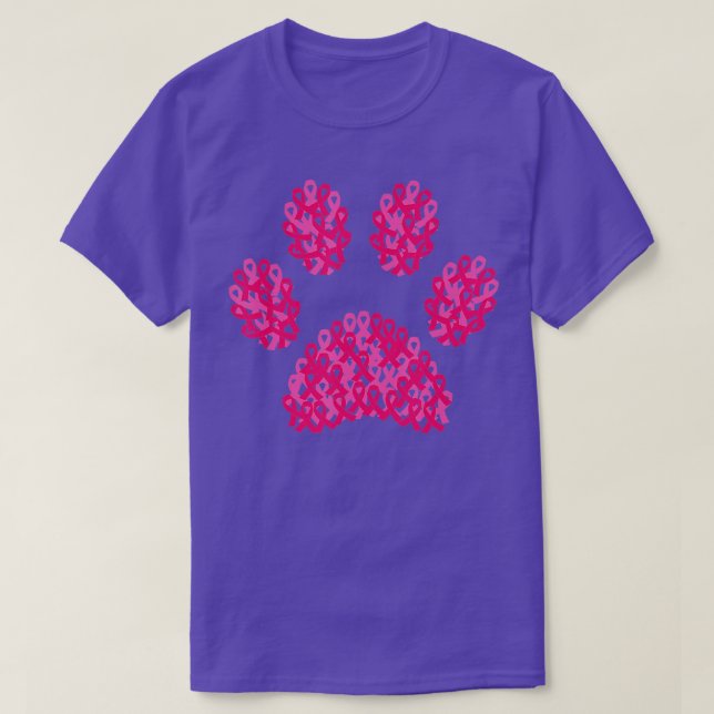 Rosa Ribbon Hund Paw Skriv ut bröstcancermedvetenh T Shirt (Design framsida)