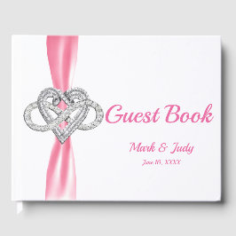 Rosa Ribbon Infinity Heart Bröllop Guestbook Gästböcker