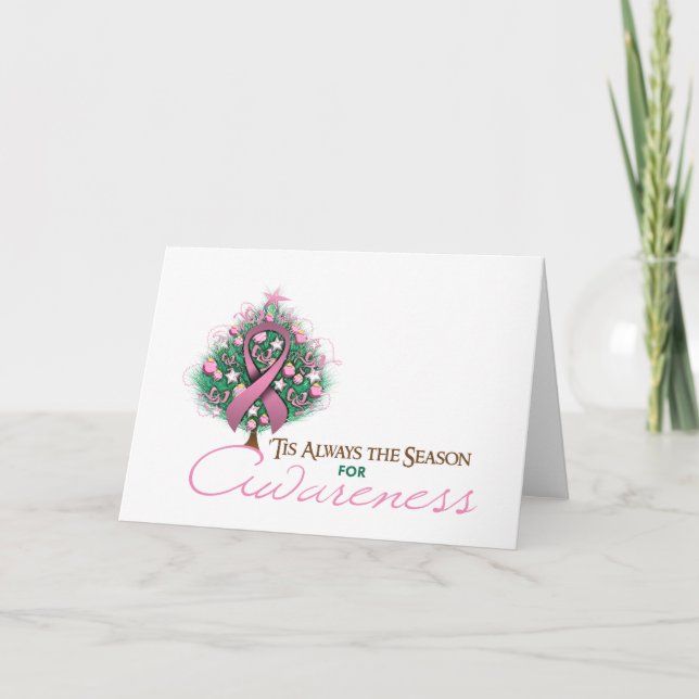 Rosa Ribbon Julafton Awareness Season Helgkort (Framsida)