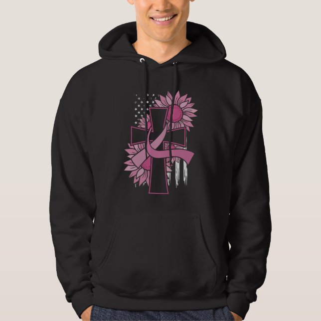 Rosa Ribbon Kor Solros Breast Cancith Faith Hoodie (Framsida)