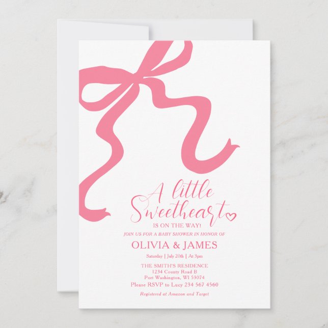 Rosa Ribbon Little Baby Shower Inbjudningar (Framsida)
