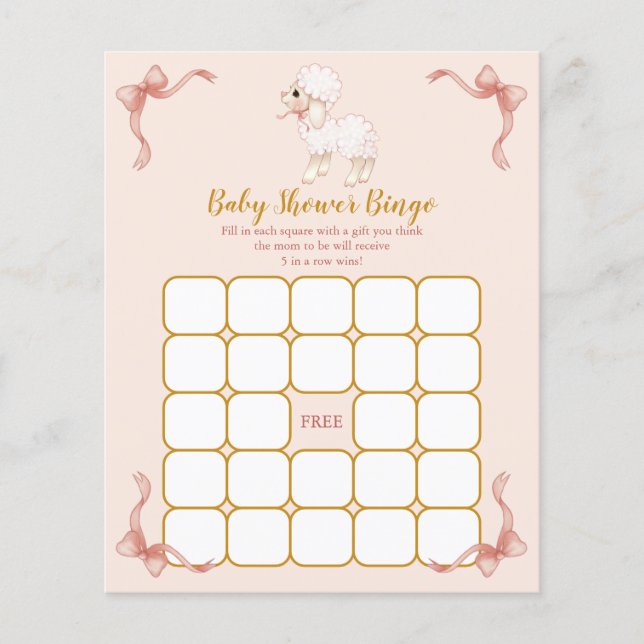 Rosa Ribbon Little Lamb Baby Shower Bingo Game (Framsida)