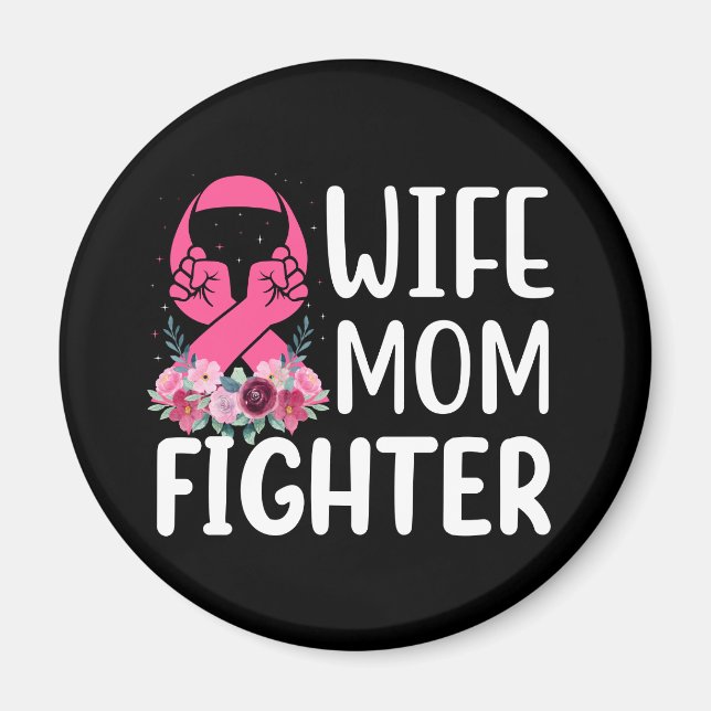 Rosa Ribbon Mamma Maka Fighter Warrior Breast Canc Magnet (Framsidan)