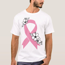 Rosa Ribbon med Blommar T-Shirt