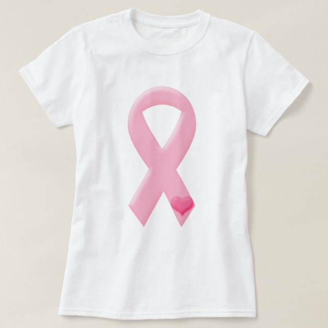 Rosa Ribbon med hjärta Tee (Design framsida)