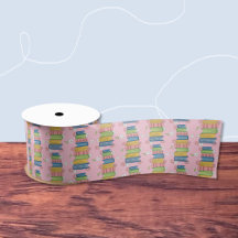 Rosa Ribbon med Pile of Bokar och Little Flowers