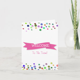 Rosa Ribbon med vit Gräns Polkadots Välkommen Kort