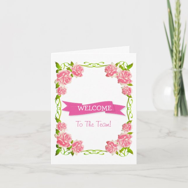 Rosa Ribbon med Vita Gräns Cute Välkomstkort Kort (Framsida)