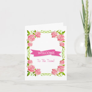 Rosa Ribbon med Vita Gräns Cute Välkomstkort Kort