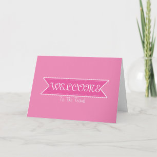 Rosa Ribbon med White Gräns Cute Welcome Kort