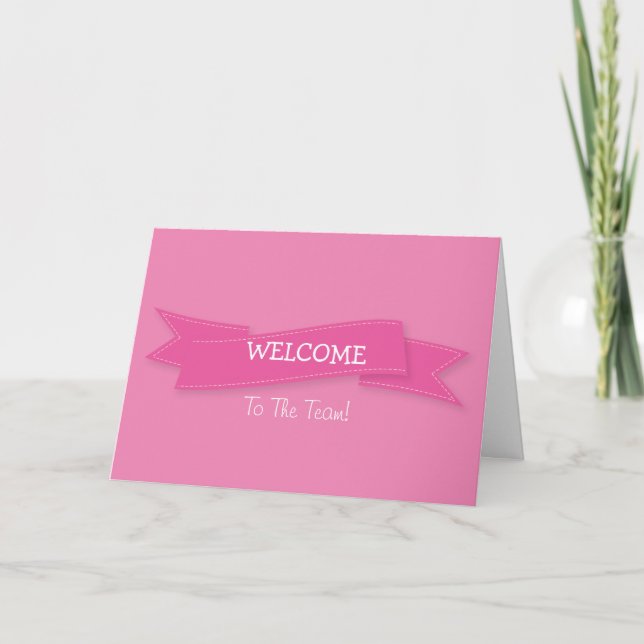 Rosa Ribbon med White Gräns Cute Welcome Kort (Framsida)