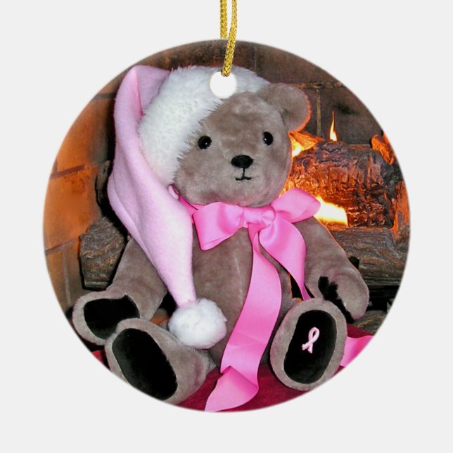 Rosa Ribbon Nalle jul Ornament (Framsidan)
