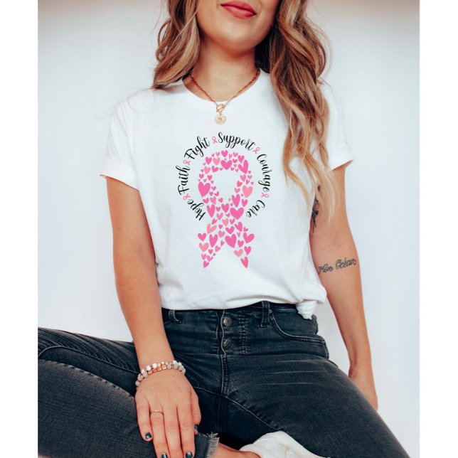 Rosa Ribbon och Hjärter Bröstcancer Månad T Shirt (Skapare uppladdad)