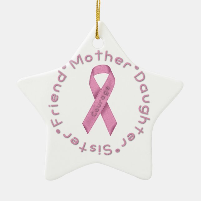 Rosa Ribbon of Courage Julgransprydnad Keramik (Framsidan)